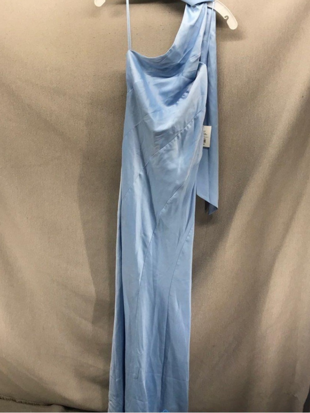 Crystal Doll One-Shoulder Satin Gown in Light Blue